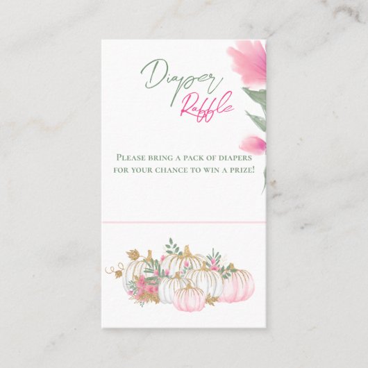 Gold Pink White Pumpkin Baby Diaper Raffle Game Visitekaartje (Voorkant)