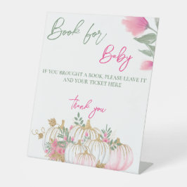 Gold Pink White Pumpkin Book for Baby shower Game Reclamebord Met Voetstuk