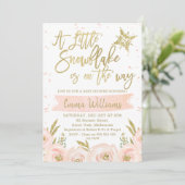 Gold Pink Winter Snowflake Baby shower Uitnodiging (Staand voorkant)