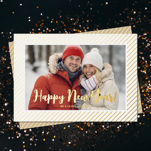 Gold Pinstripe Folie Gelukkig Nieuwjaar Folie Feestdagenkaart