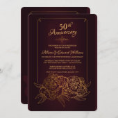 Gold Pioenenuitnodiging Kaart (Voorkant / Achterkant)