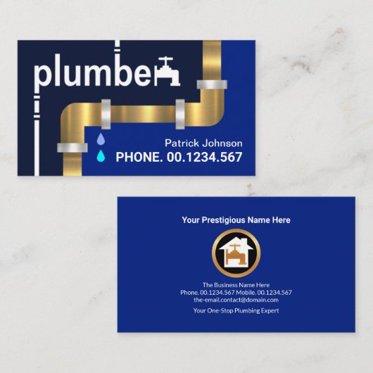 Gold Pipes Creative Plumber Signage Visitekaartje (Voorkant / Achterkant)
