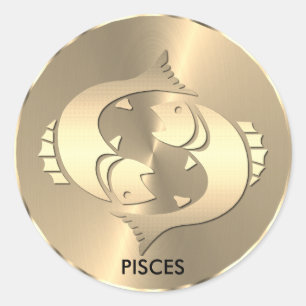 Gold Pisces ♓ de vis - Zodiabel Sign Ronde Sticker