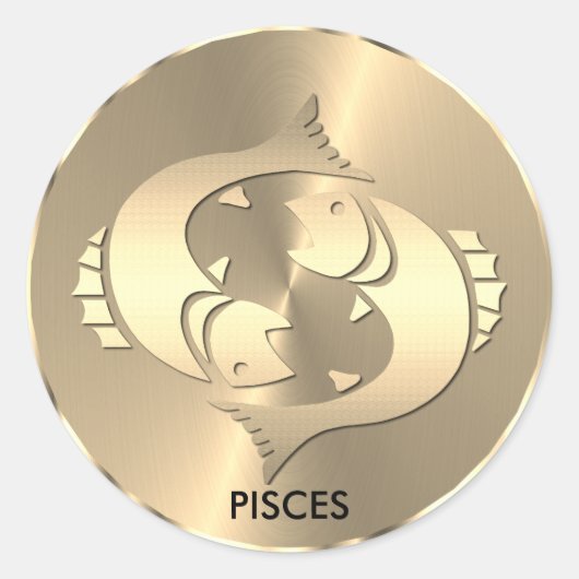 Gold Pisces ♓ de vis - Zodiabel Sign Ronde Sticker (Voorkant)