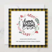 Gold Plaid Corporate Logo QR Code Vakantie Kaart (Voorkant)