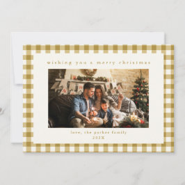 Gold Plaid Custom Photo Christmas Holiday Kaart