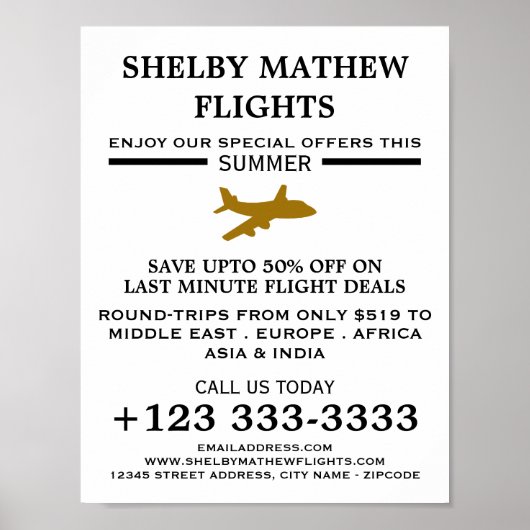 Gold Plane Icon, Adverteren vliegtuig Poster (Voorkant)