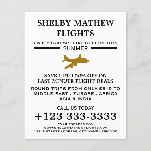 Gold Plane Icon, Airline Adverteren Flyer (Voorkant)