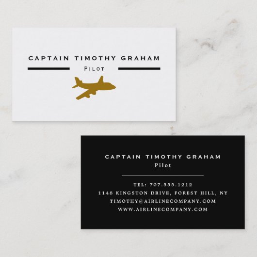 Gold Plane Icon, steward en piloot Visitekaartje (Voorkant / Achterkant)