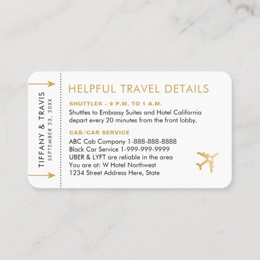 Gold Plane Ticket Boarding Pass Place Escort Kaart (Achterkant)