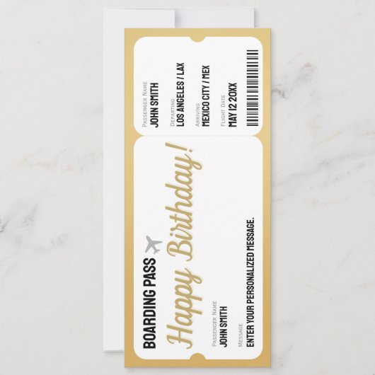 Gold Plane Ticket - Surprise Boarding Pass Uitnodi (Voorkant)