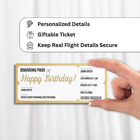 Gold Plane Ticket - Surprise Boarding Pass Uitnodi