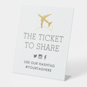 Gold Plane Travel Theme Party Hashtag Reclamebord Met Voetstuk