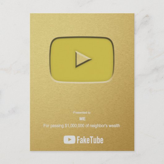 Gold Play Button FakeTube Briefkaart (Voorkant)