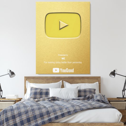 Gold Play Button Yougood Canvas Afdruk (Insitu (Slaapkamer))