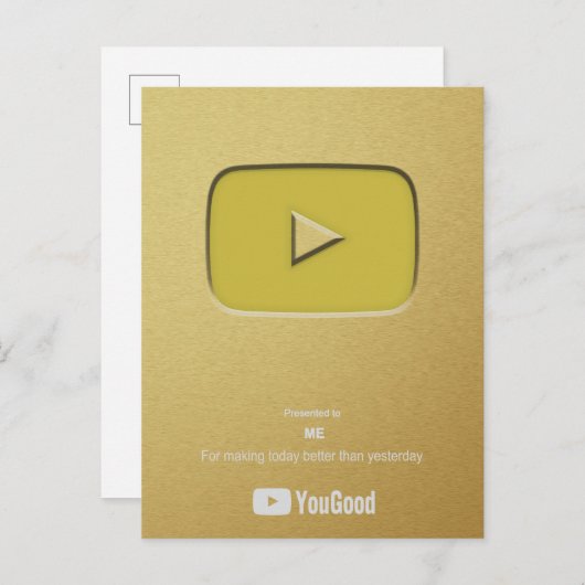 Gold Play Button Yougood Uitnodiging Briefkaart (Voorkant / Achterkant)