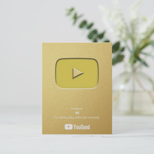 Gold Play Button Yougood Uitnodiging Briefkaart (Staand voorkant)