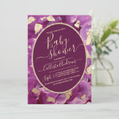 Gold Plum Lila Acryl Brushstroke Baby shower Kaart (Staand voorkant)