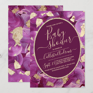 Gold Plum Lila Acryl Brushstroke Baby shower Kaart