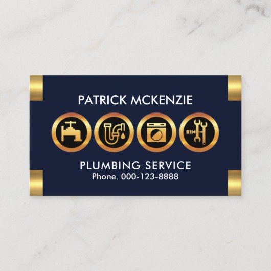 Gold Plumber Icon Logo Tabs Plumbing Contractor Visitekaartje (Voorkant)