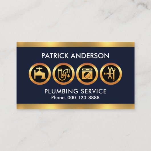 Gold Plumber Icons Border Plumbing Contractor Visitekaartje (Voorkant)