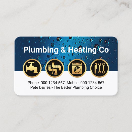 Gold Plumbing Icons on Waterdrop Layer Visitekaartje (Voorkant)