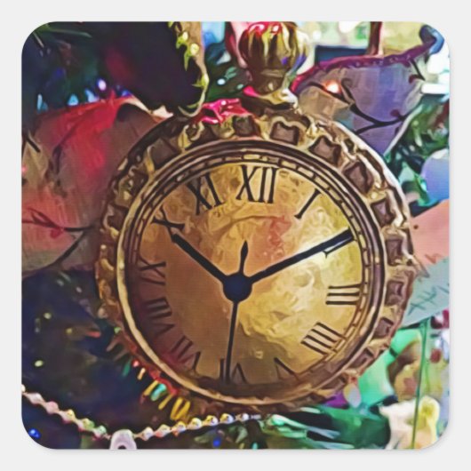 Gold Pocket watch, kerstmis Vierkante Sticker (Voorkant)