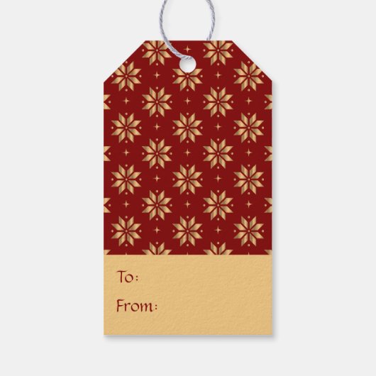 Gold Poinsettia Pattern op Red Cadeaulabel (Achterkant)