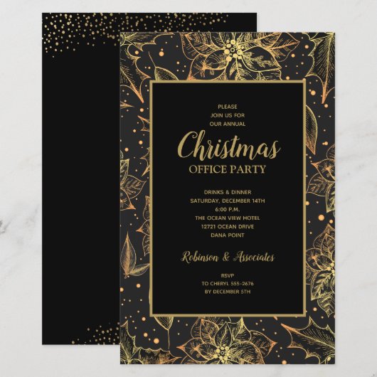 Gold Poinsettias - Uitnodigingen voor kerstmis (Voorkant / Achterkant)