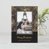 Gold Poinsettias - Zwarte kerstfoto Feestdagenkaart (Staand voorkant)