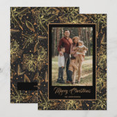 Gold Poinsettias - Zwarte kerstfoto Feestdagenkaart (Voorkant / Achterkant)