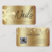 Gold Poland Splash Drip Nails QR Code Gold Visitekaartje (Voorkant / Achterkant)