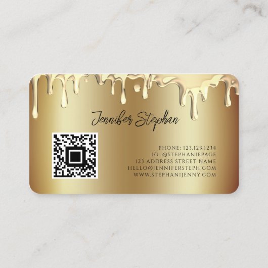 Gold Poland Splash Drip Nails QR Code Gold Visitekaartje (Achterkant)