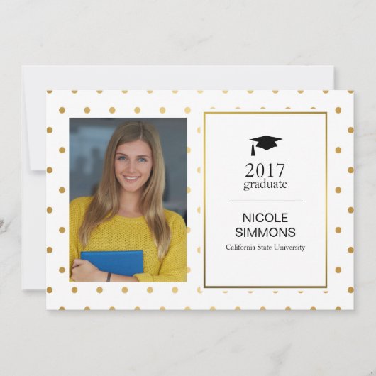 Gold Polka Dot Afstuderen fotokaart Kaart (Voorkant)