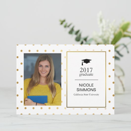 Gold Polka Dot Afstuderen fotokaart Kaart (Staand voorkant)