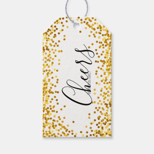 Gold Polka Dot Confetti Happy New Year Gift Labels Cadeaulabel (Voorkant)