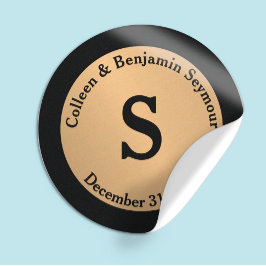 Gold Polka Dot Monogram Op maat gesneden bruiloft Ronde Sticker