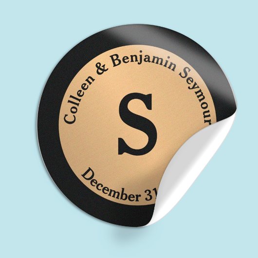 Gold Polka Dot Monogram Op maat gesneden bruiloft Ronde Sticker