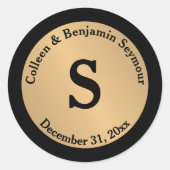 Gold Polka Dot Monogram Op maat gesneden bruiloft Ronde Sticker (Voorkant)