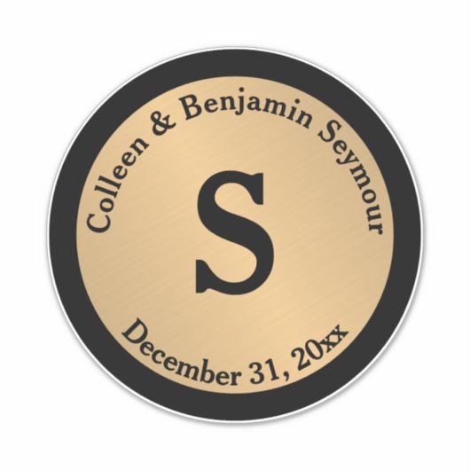 Gold Polka Dot Monogram Op maat gesneden bruiloft Sticker (Voorkant)