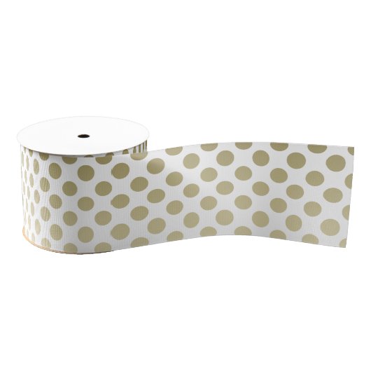 Gold Polka Dot op wit Grosgrain Lint (Spoel)