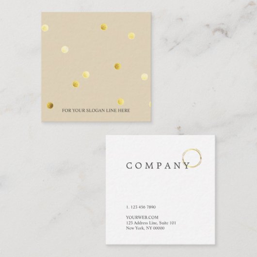 Gold Polka Dot Pattern Beige Square Visitekaartje (Voorkant / Achterkant)