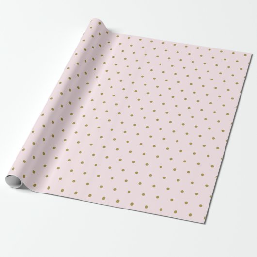 Gold Polka Dot Pattern Blush Pink Cadeaupapier (Uitgerold)