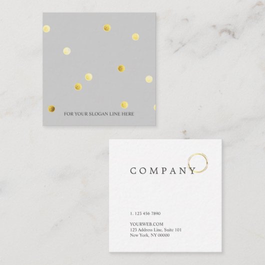 Gold Polka Dot Pattern Grey Square Visitekaartje (Voorkant / Achterkant)