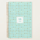 Gold Polka Dot Pattern op Mint Green met Monogram Planner (Voorkant)
