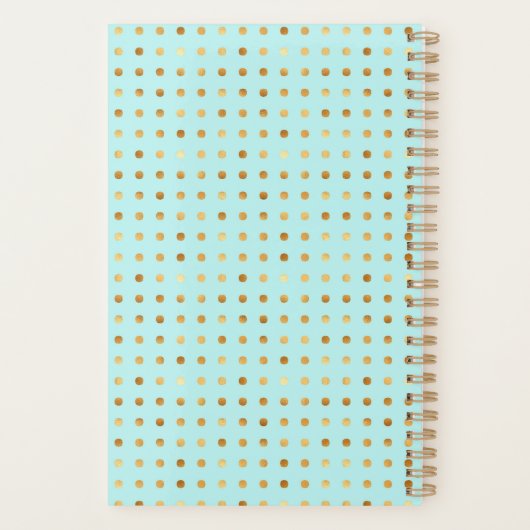 Gold Polka Dot Pattern op Mint Green met Monogram Planner (Achterkant)