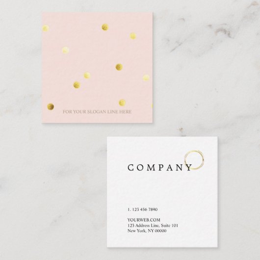 Gold Polka Dot Pattern Pink Square Visitekaartje (Voorkant / Achterkant)