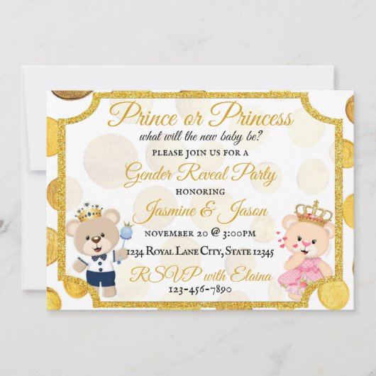 Gold Polka Dot Prince of Princess Gender Rekalvere Kaart (Voorkant)