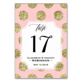 Gold Polka Dot Roze Tafelkaarten Kaart (Achterkant)