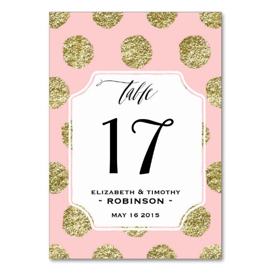 Gold Polka Dot Roze Tafelkaarten Kaart (Voorkant)